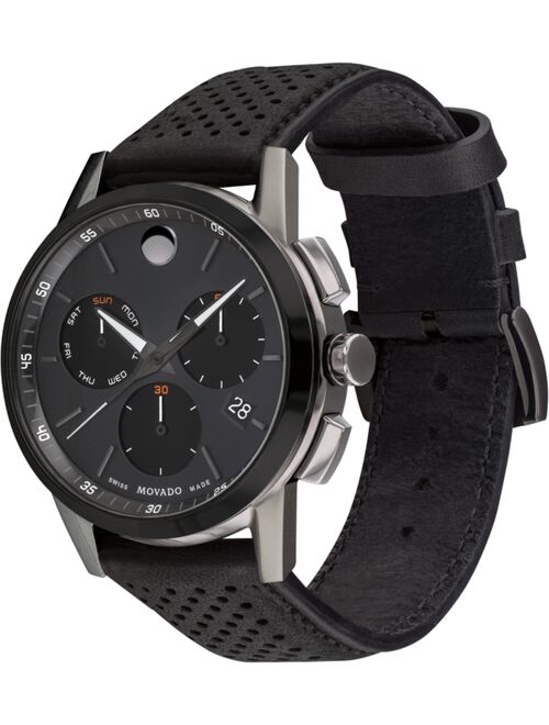 Movado Men's Swiss Chronograph Museum Sport Black Leather Strap Watch 43mm Style #607476