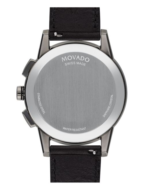 Movado Men's Swiss Chronograph Museum Sport Black Leather Strap Watch 43mm Style #607476
