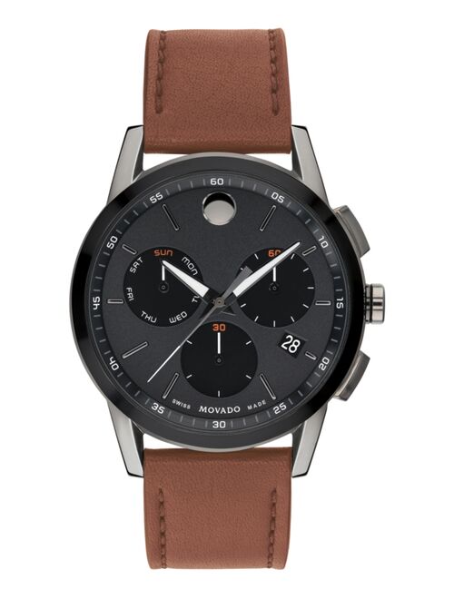Movado Men's Swiss Chronograph Museum Sport Cognac Leather Strap Watch 43mm