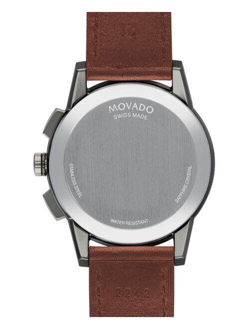 Movado Men's Swiss Chronograph Museum Sport Cognac Leather Strap Watch 43mm