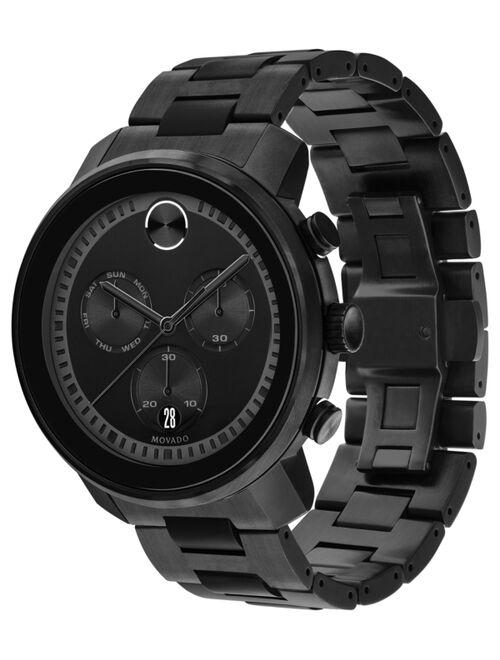 Movado Men's Swiss Chronograph BOLD Black Stainless Steel Bracelet Watch 48mm