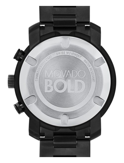 Movado Men's Swiss Chronograph BOLD Black Stainless Steel Bracelet Watch 48mm