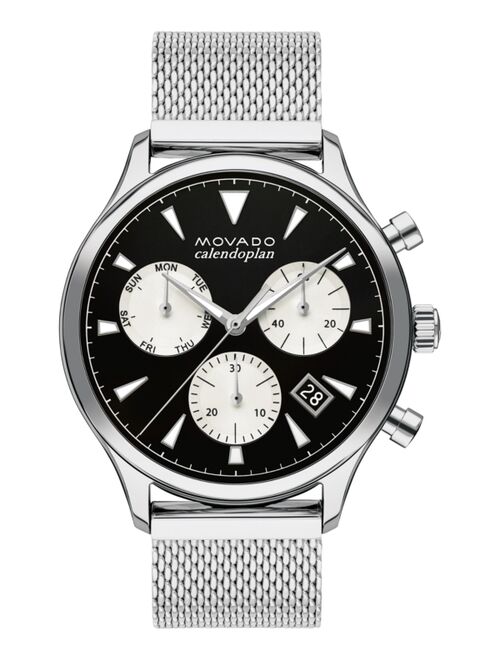 Movado Men's Swiss Chronograph Heritage Stainless Steel Mesh Bracelet Watch 43mm