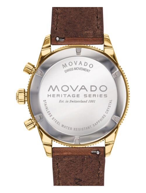 Movado Men's Swiss Chronograph Heritage Series Calendoplan Cognac Leather Strap Watch 42mm Style #3650062