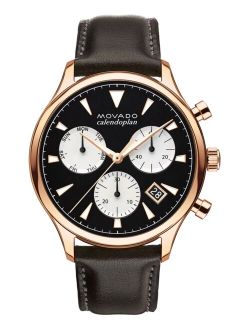 Men's Swiss Chronograph Heritage Series Calendoplan Chocolate Brown Leather Strap Watch 43mm 3650021