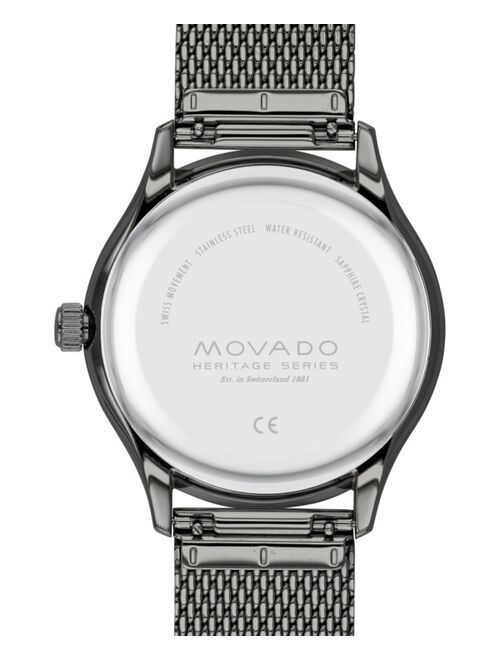 Movado Men's Swiss Heritage Series Calendoplan Gray Ion-Plated Steel Mesh Bracelet Watch 40mm 3650119