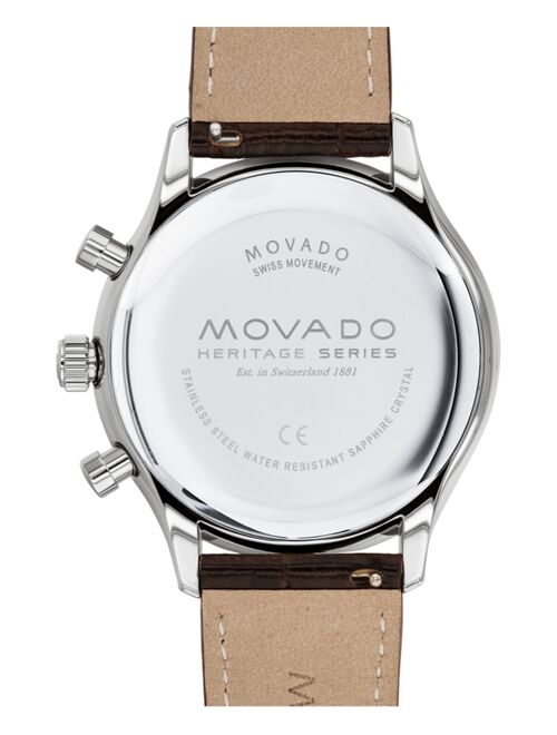 Movado Men's Swiss Chronograph Circa Heritage Brown Croco Leather Strap Watch 43mm