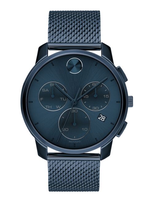 Movado Men's Swiss Chronograph Bold Blue Ion-Plated Stainless Steel Mesh Bracelet Watch 42mm