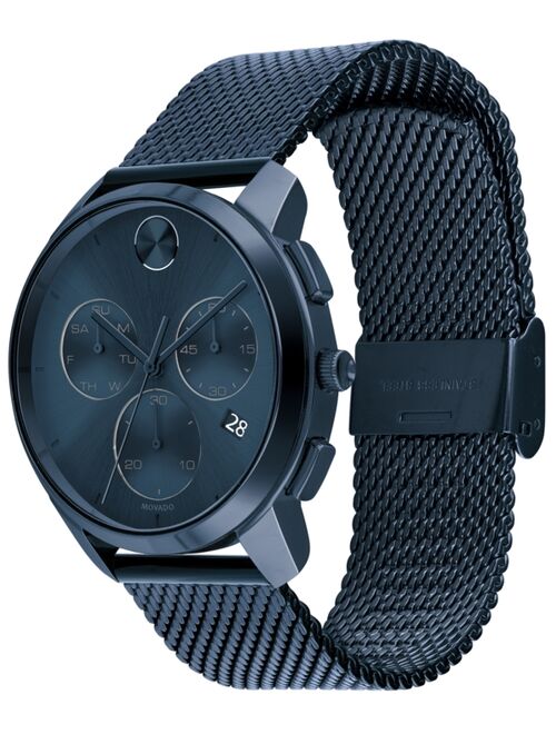Movado Men's Swiss Chronograph Bold Blue Ion-Plated Stainless Steel Mesh Bracelet Watch 42mm