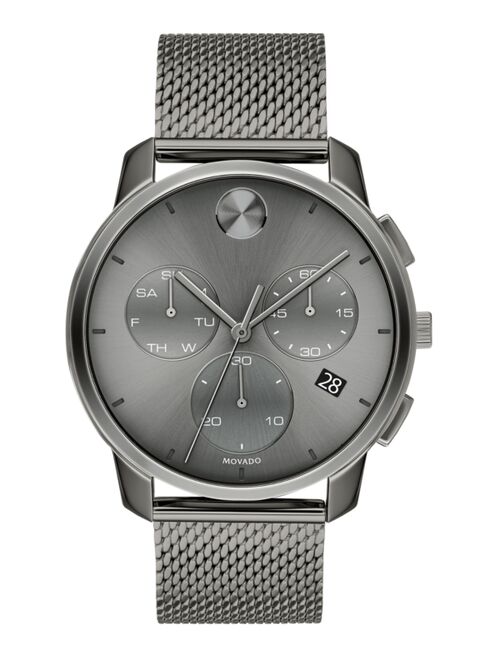 Movado Men's Swiss Chronograph Bold Gray Ion-Plated Stainless Steel Mesh Bracelet Watch 42mm