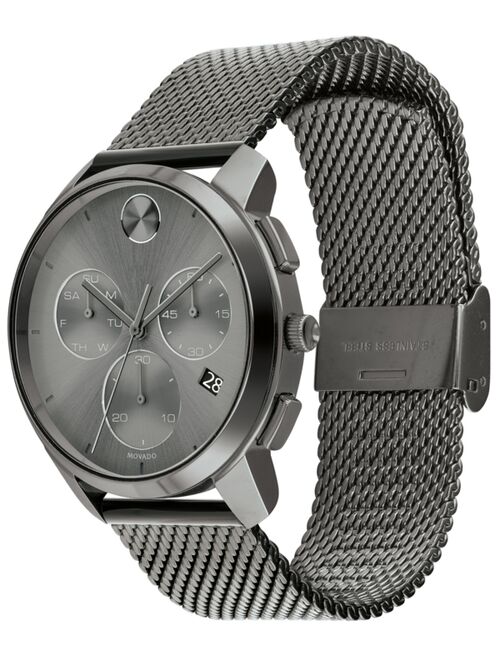 Movado Men's Swiss Chronograph Bold Gray Ion-Plated Stainless Steel Mesh Bracelet Watch 42mm