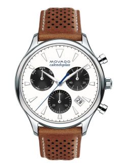 Men's Swiss Chronograph Heritage Series Calendoplan Chronograph Cognac Leather Strap Watch 43mm 3650008