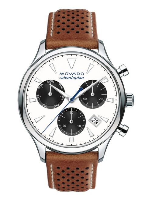 Movado Men's Swiss Chronograph Heritage Series Calendoplan Chronograph Cognac Leather Strap Watch 43mm 3650008