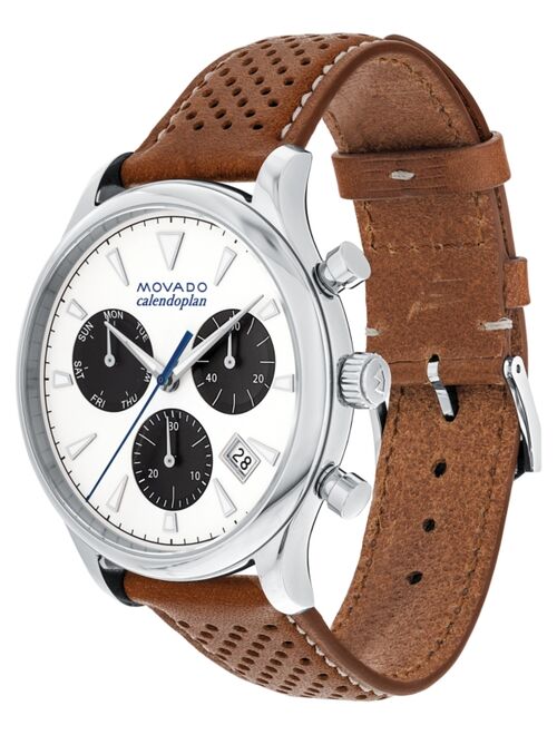 Movado Men's Swiss Chronograph Heritage Series Calendoplan Chronograph Cognac Leather Strap Watch 43mm 3650008
