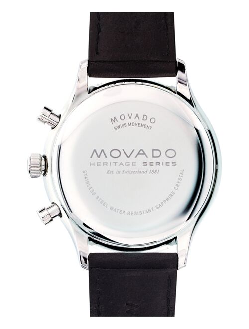 Movado Men's Swiss Chronograph Heritage Series Calendoplan Black Leather Strap Watch 43mm 3650005
