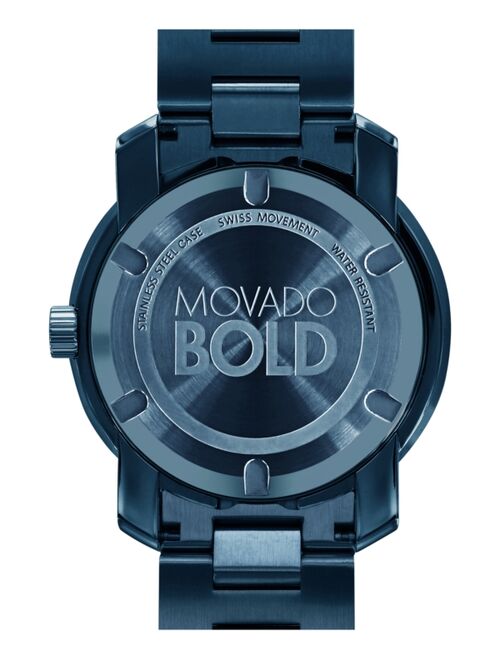 Movado Men's Swiss Bold Navy PVD-Finished Stainless Steel Bracelet Watch 43mm 3600296