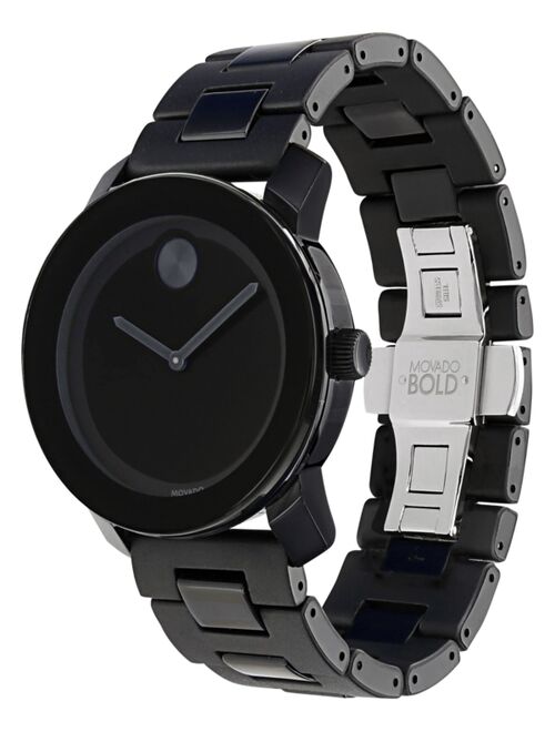 Movado Unisex Swiss Bold Large Black Polymer Bracelet Watch 42mm 3600047