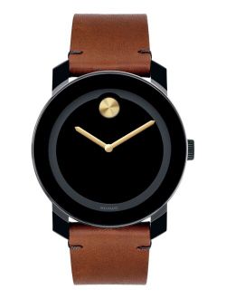 Unisex Swiss Bold Rustic Brown Leather Strap Watch 42mm