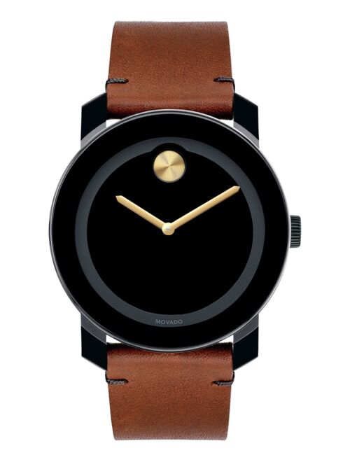 Movado Unisex Swiss Bold Rustic Brown Leather Strap Watch 42mm