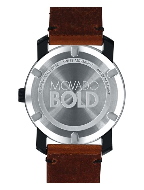 Movado Unisex Swiss Bold Rustic Brown Leather Strap Watch 42mm
