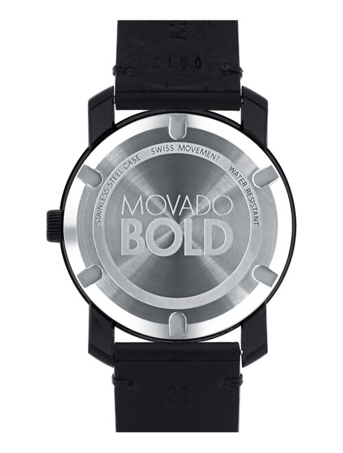 Movado Men's Swiss Bold Black Leather Strap Watch 42mm 3600306