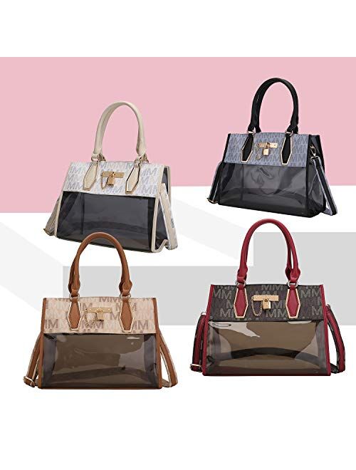 MKF Collection MKF Satchel Bag for Women – PU Leather & Clear Transparent Handbag Pocketbook Purse – Crossbody Shoulder Strap