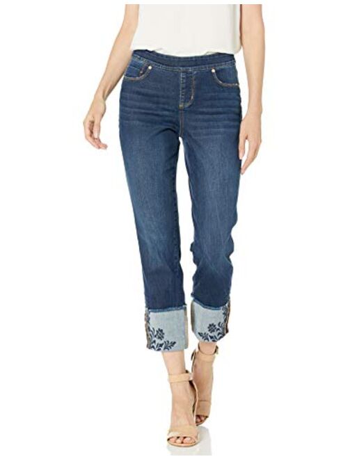 Jag Jeans Women's Lewis Straight Pull on Crop W/Embroidered Cuff