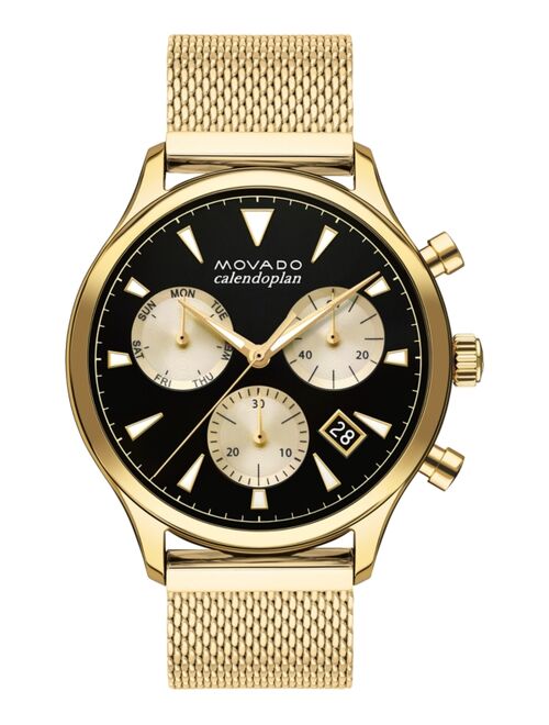 Movado Men's Swiss Chronograph Heritage Gold Ion-Plated Stainless Steel Mesh Bracelet Watch 43mm