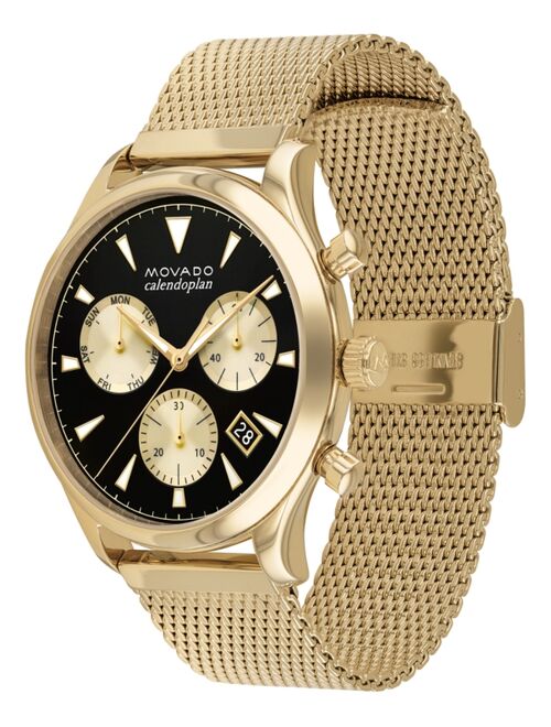 Movado Men's Swiss Chronograph Heritage Gold Ion-Plated Stainless Steel Mesh Bracelet Watch 43mm
