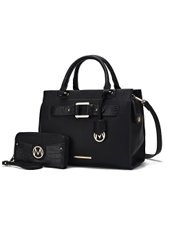MKF Crossbody Tote Bag for Women & Wristlet Wallet Purse Set PU Leather Top-Handle Satchel Shoulder Handbag