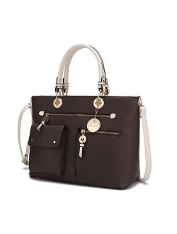 Julia Satchel with Cosmetic Pouch by Mia k. - Chocolate Beige