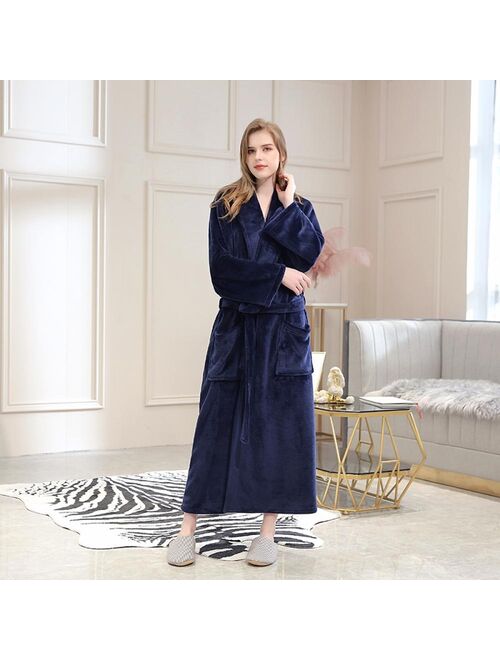 Cocloth Robe Lace-up Flannel Couple Nightgown Pocket Long Home Robe