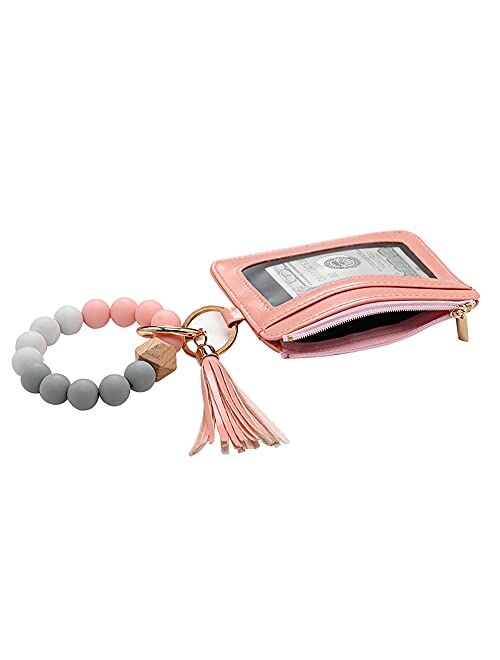 MONOBLANKS Wristlet Wallet Bracelet Keychain,Card Holder Purse Tassel Keychain Bangle Key Ring for Women