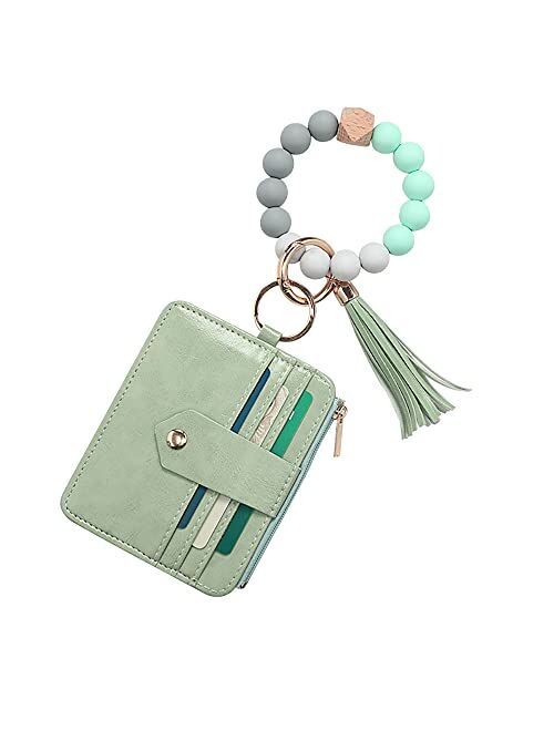 MONOBLANKS Wristlet Wallet Bracelet Keychain,Card Holder Purse Tassel Keychain Bangle Key Ring for Women