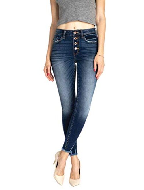 Kan Can Women's High Rise Distressed Super Skinny Jeans