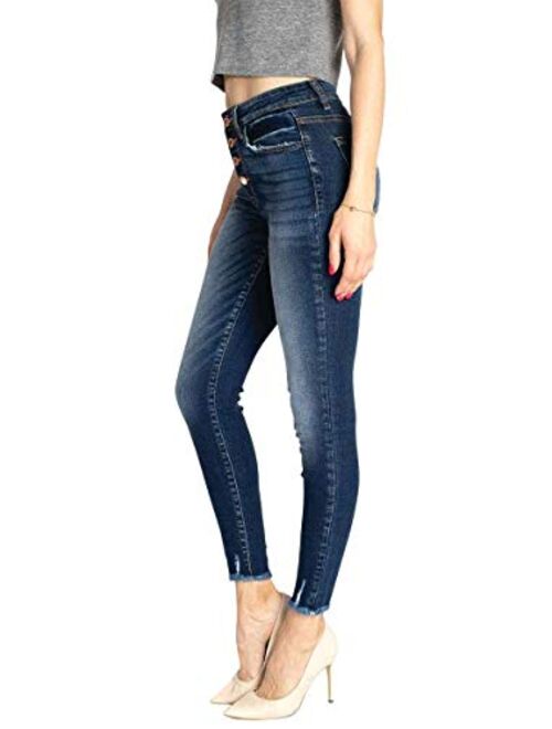 Kan Can Women's High Rise Distressed Super Skinny Jeans