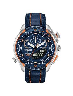 Men's Promaster Stainless Steel Quartz Watch with Leather Strap, Blue, 22 (Model: JW0139-05L)
