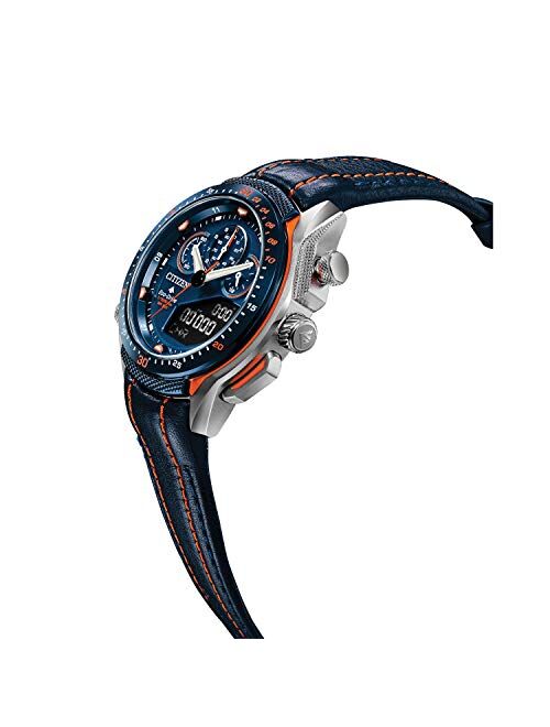 Citizen Men's Promaster Stainless Steel Quartz Watch with Leather Strap, Blue, 22 (Model: JW0139-05L)