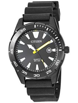Men's Stainless Steel Japanese Quartz Polyurethane Strap, Black, 22 Casual Watch (Model: BI1045-13E)