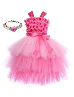 Tutu Dreams Flower Tiered Tutu Dress for Girls 1-12Y with Crown Birthday Party Pageant Holiday