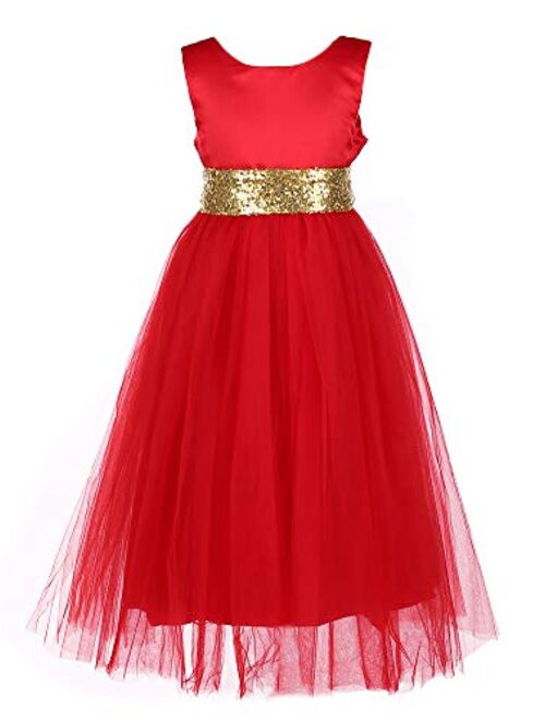 Tutu Dreams Girls Princess Dress with Sequin Waist Tie for Gown Ball Prom Party 7 Colors