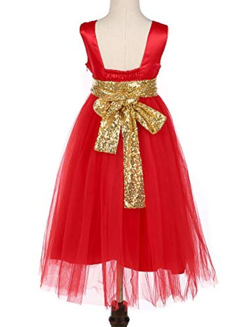 Tutu Dreams Girls Princess Dress with Sequin Waist Tie for Gown Ball Prom Party 7 Colors