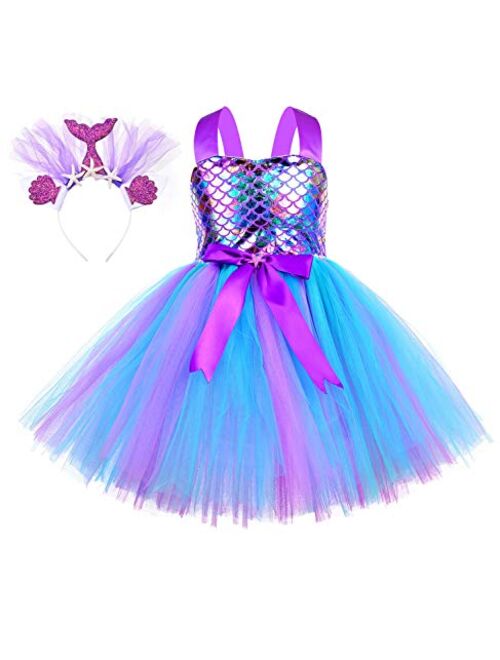 Tutu Dreams Mermaid Costume for Girls Kids Birthday Halloween Princess Dresses Mermaid Party Favors Supplies Purple