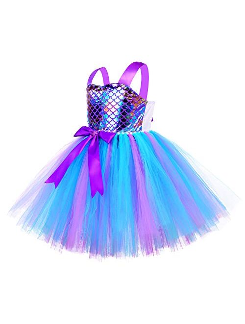 Tutu Dreams Mermaid Costume for Girls Kids Birthday Halloween Princess Dresses Mermaid Party Favors Supplies Purple