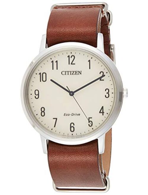 Citizen Men's 'Eco-Drive' Quartz Stainless Steel and Leather Casual Watch, Color:Brown (Model: BJ6500-21A)