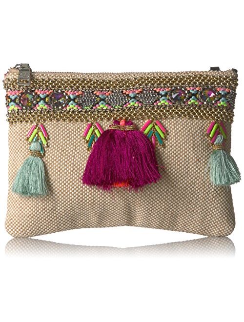 Steve Madden Marcia Tassels Embroidered Boho Fabric Clutch Crossbody, Multi