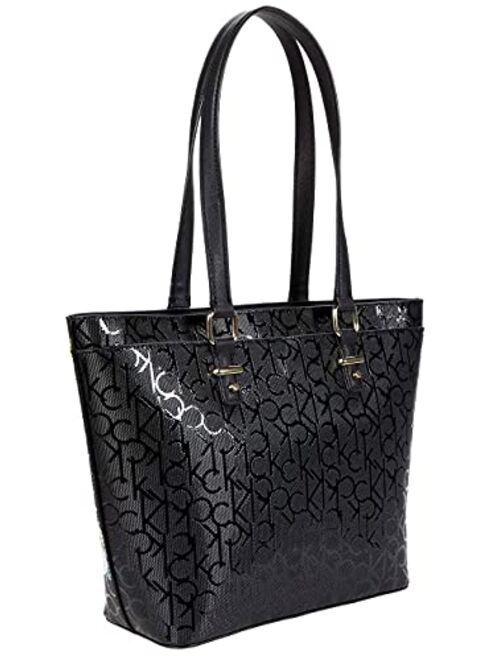 Calvin Klein Shopper Printed Textured Embossed Tote Black Multi One Size