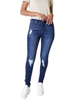 Kan Can Women's Super High Rise Distressed Curvy Fit Jeans - KC6223