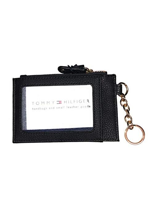 Tommy Hilfiger Womens Slim ID Window Key Chain Card Case Wallet Zip Closure (Black)