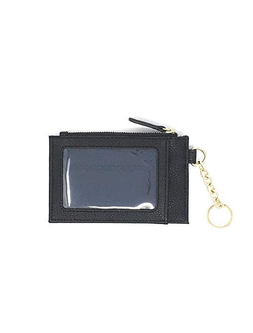 Tommy Hilfiger Womens Slim ID Window Key Chain Card Case Wallet Zip Closure (Black)